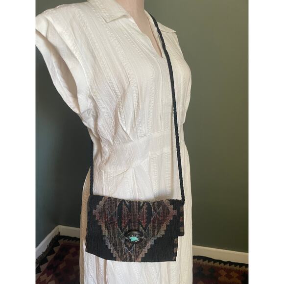 Aztec Southwestern Western Sling Handwoven Crossbody. Turquoise Detail. - Picture 2 of 7